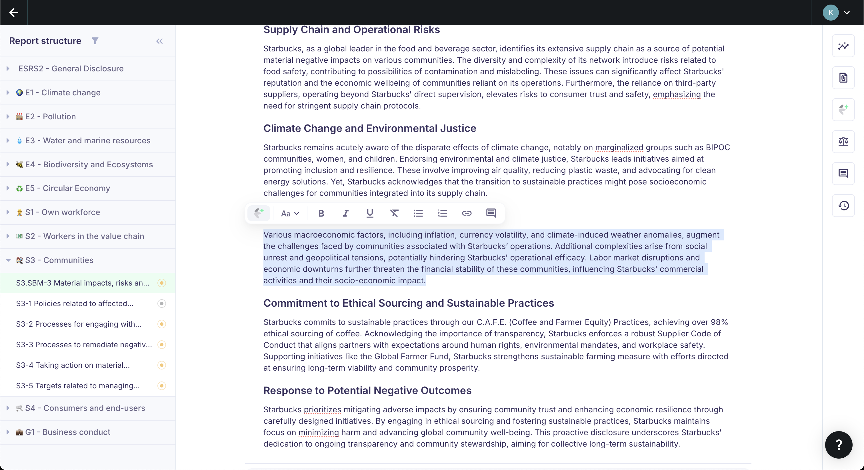 Access the AI assistant to edit text