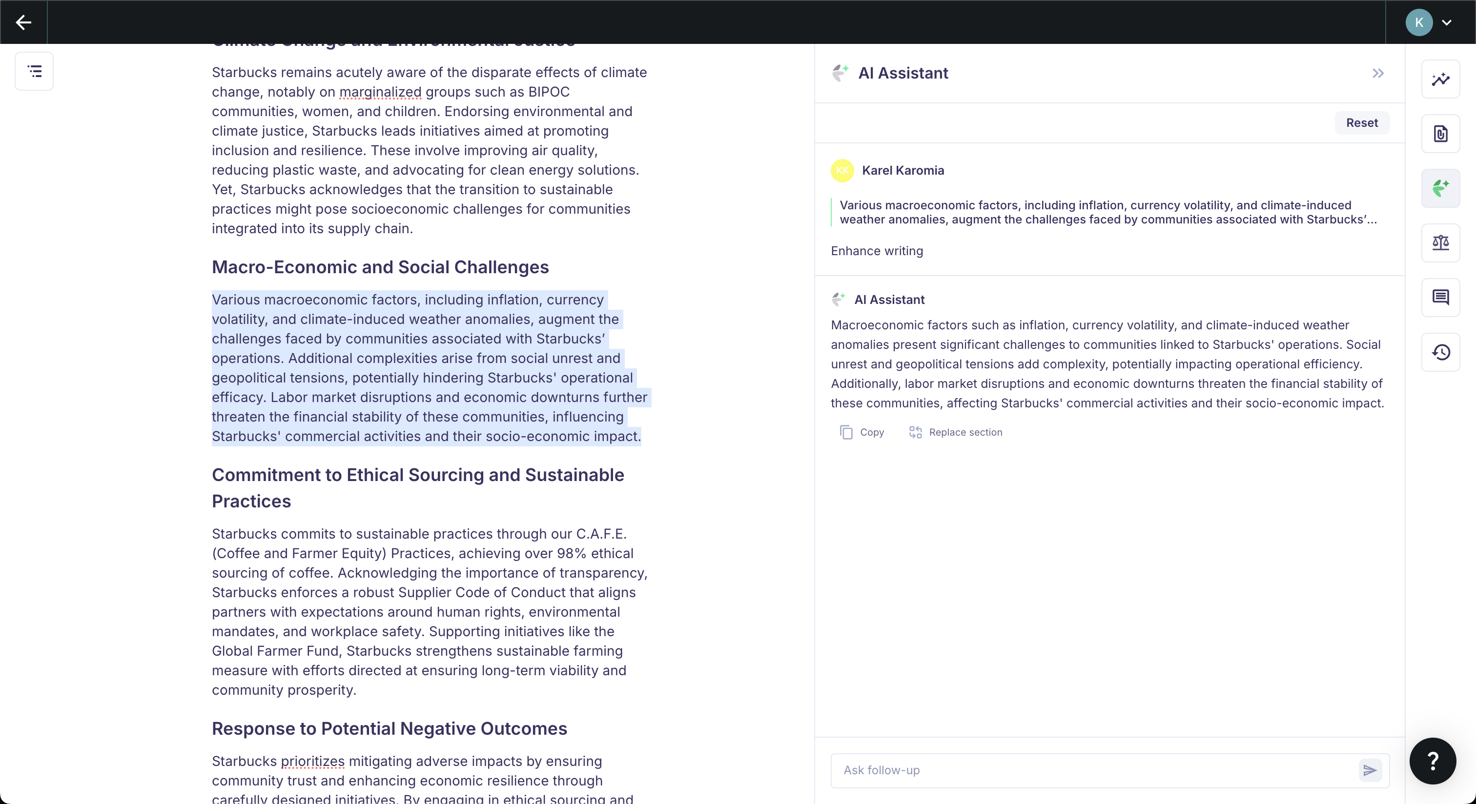 AI editing part of an answer