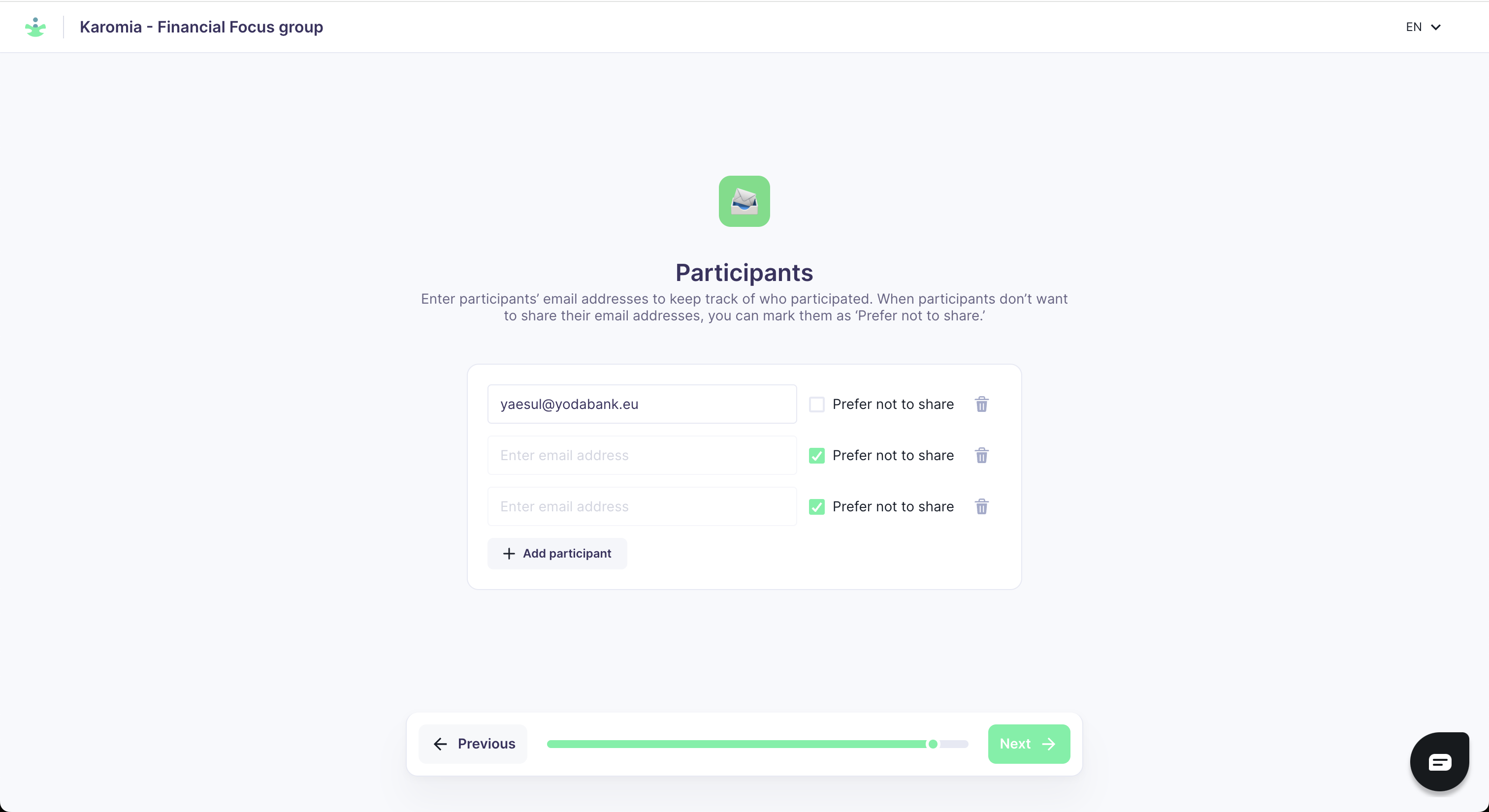 An example of the final screen of a focus group, where participants are logged