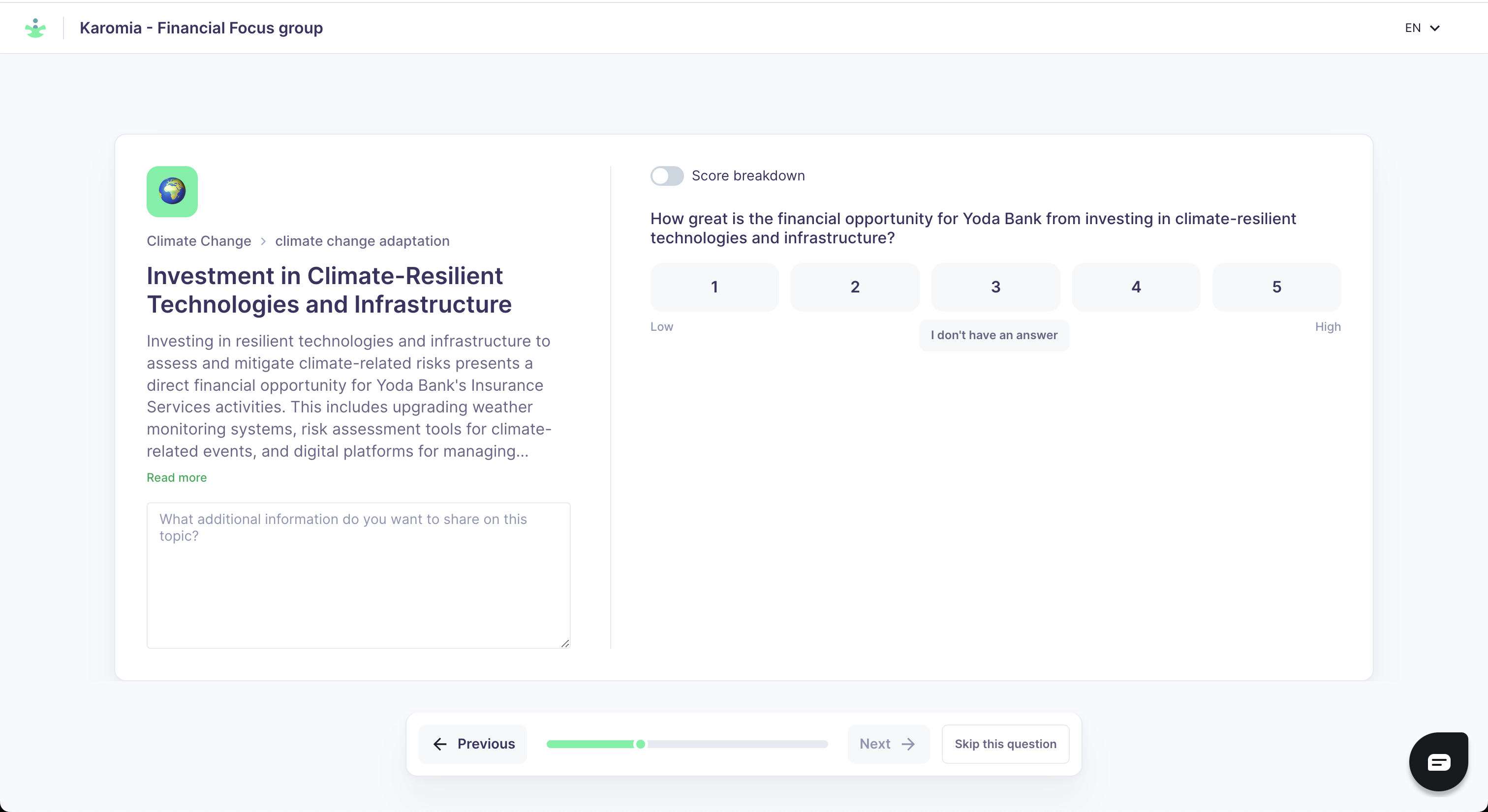 An example of a focus group scoring question on the Karomia platform