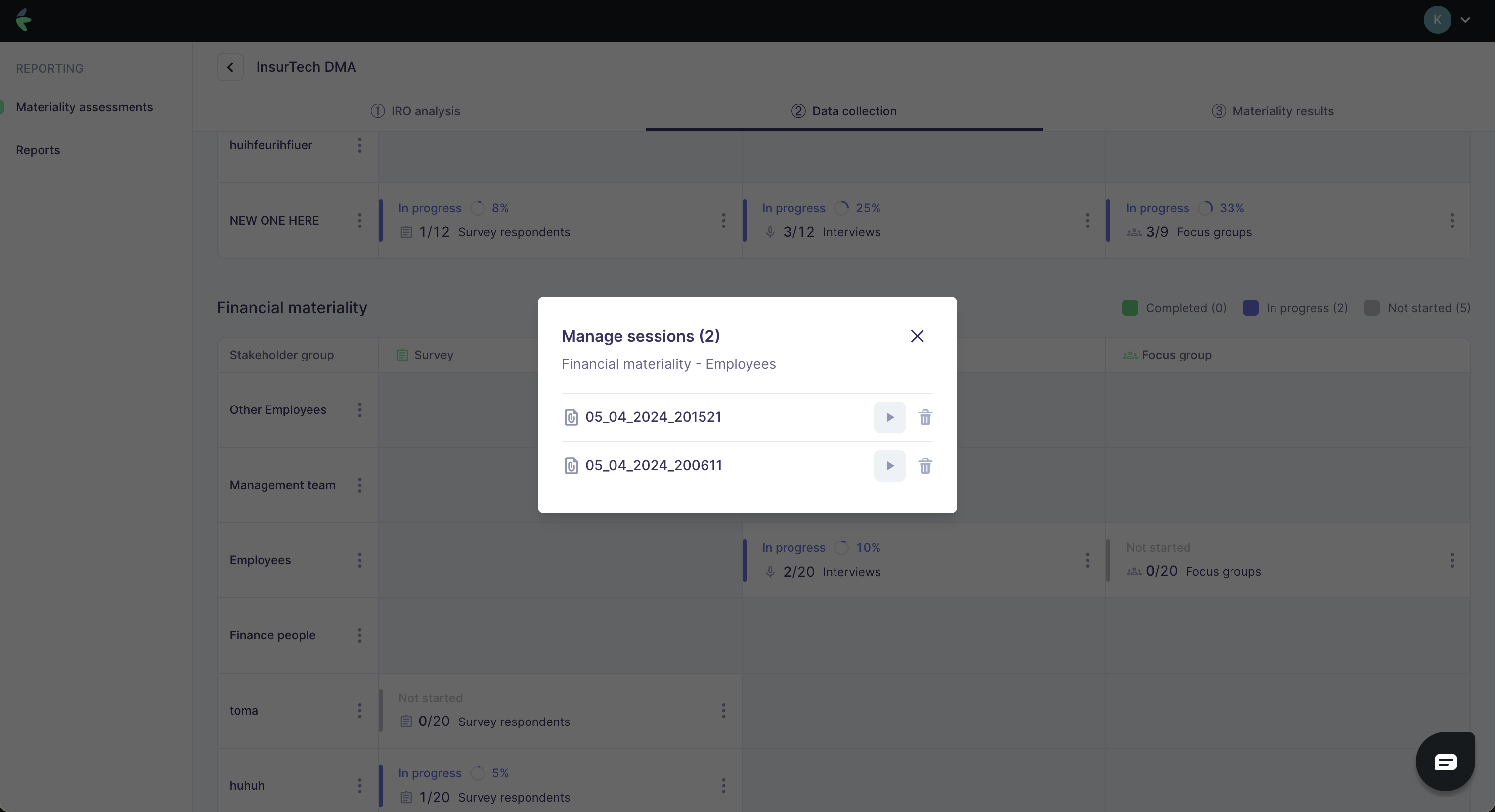The session management interface on your Karomia platform
